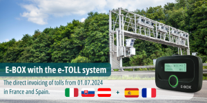 An E-BOX is an electronic device mounted on a vehicle that is used to pay road tolls.