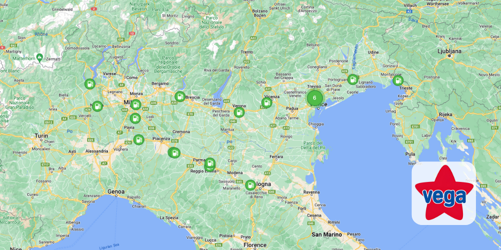 Карта на бензиностанции VEGA Carburanti в Италия